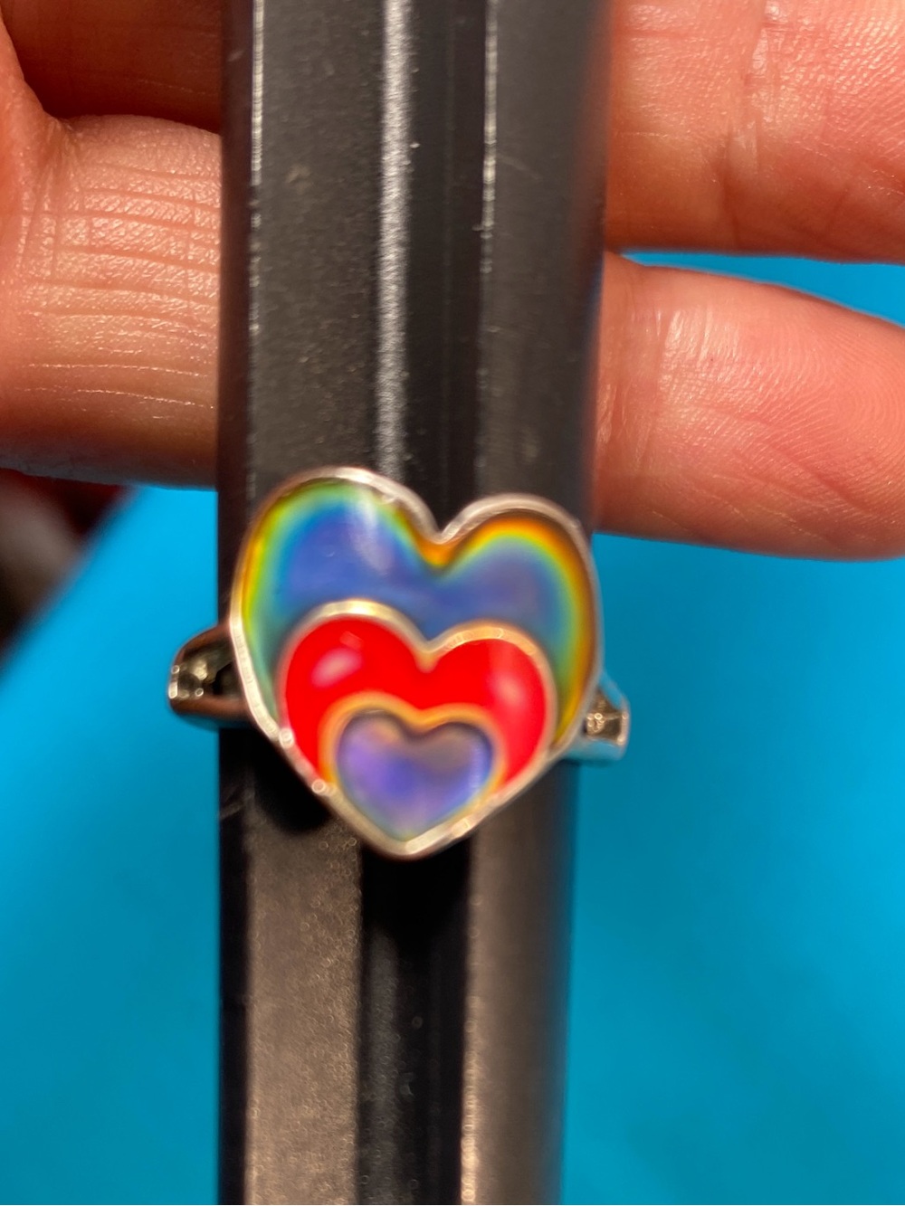 Silver Tone Mood Heart Rainbow Ring size 5.5